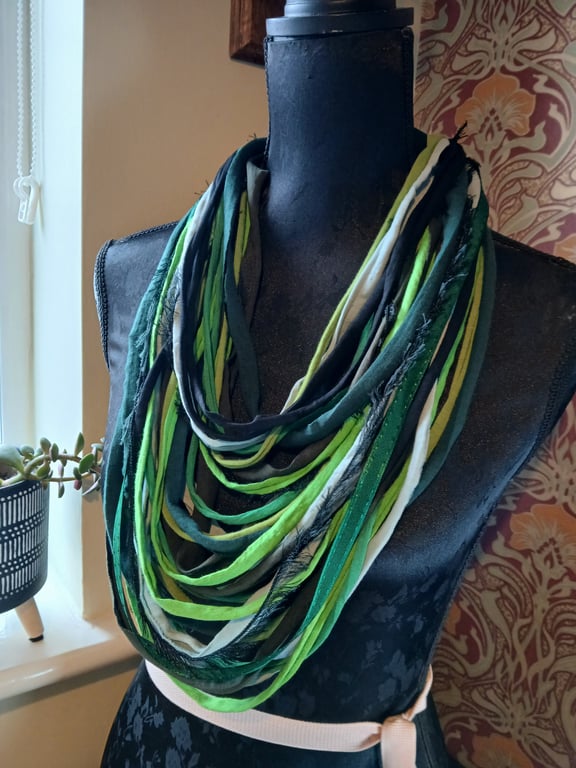 Handmade upcycled Boho lnfinity scarf Forest witch