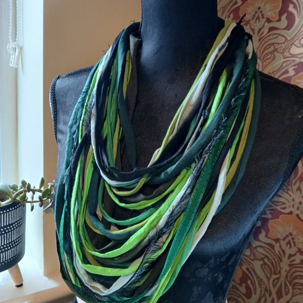 Handmade upcycled Boho lnfinity scarf Forest witch