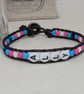 Trans ally bead and black leather bracelet with button fastener, LGBTQ  - Image 2