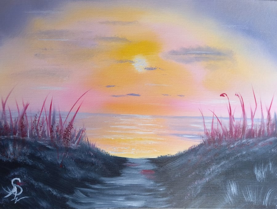 Peaceful Beach Oil Painting 