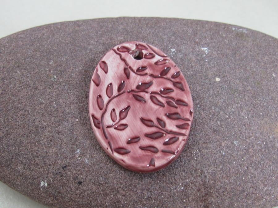 Large Rose Red Leaf Sprig Ceramic Pendant