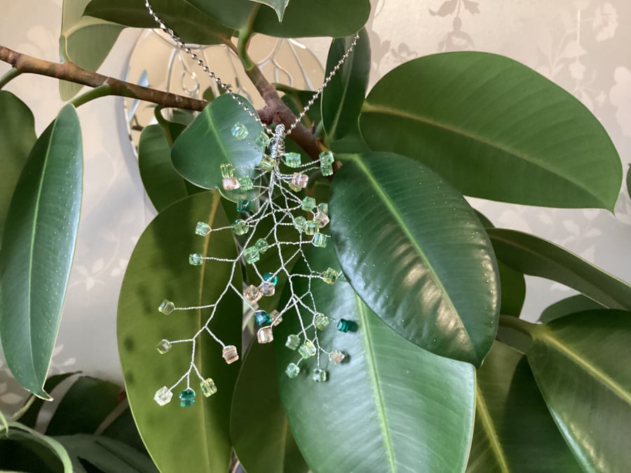 Beaded suncatcher, beaded branches, Mirror Pendant