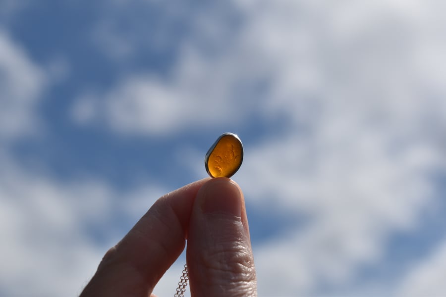 Highland Sea Glass and Silver Open-Backed Bezel Necklace, Amber