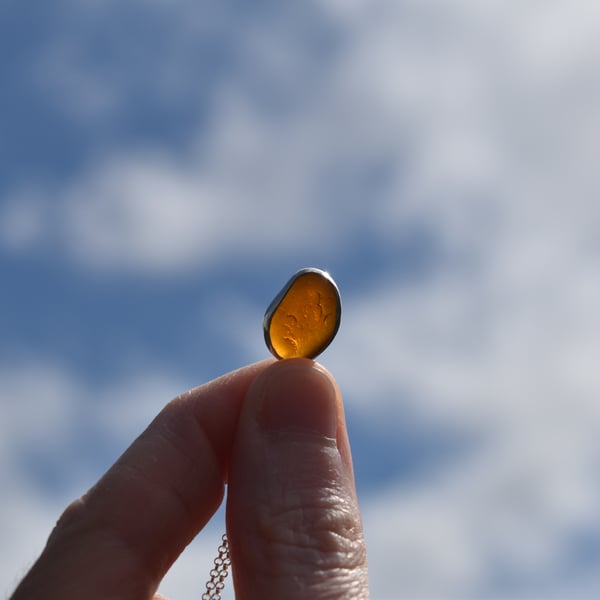 Highland Sea Glass and Silver Open-Backed Bezel Necklace, Amber