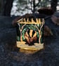 Candle holder, hand painted glass, badger