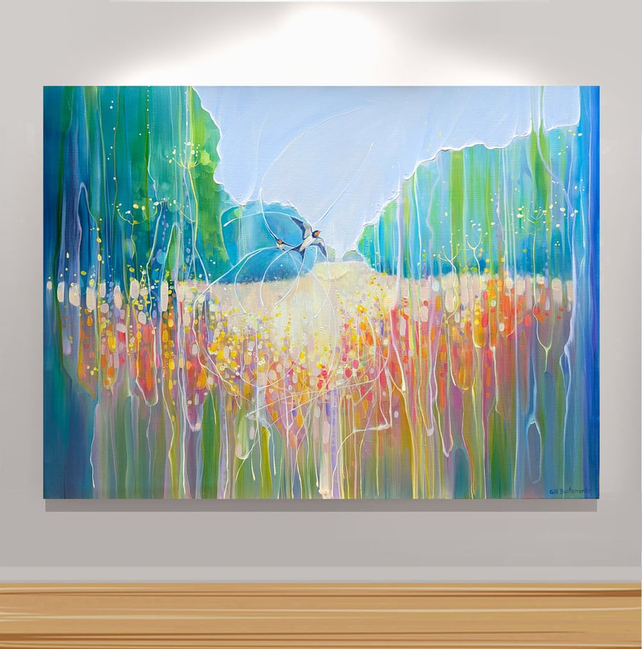 Summer Dance is a semi-abstract, art-nouveau style oil painting