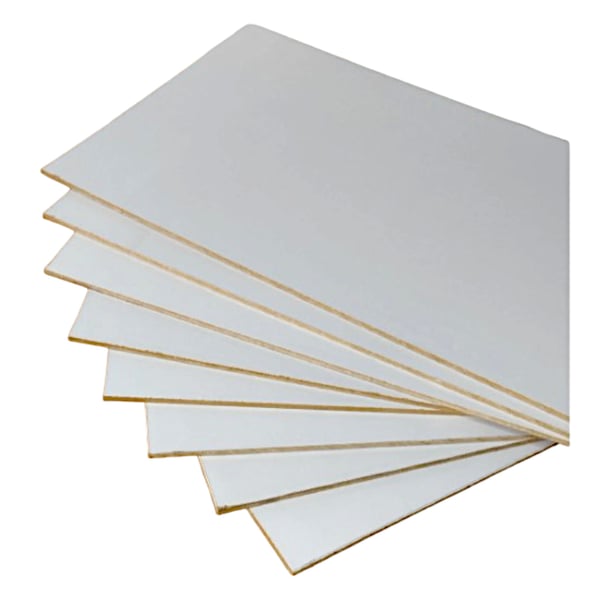 5 SHEETS OF A4  WHITE FACED  MDF perfect for laser cutting and engraving