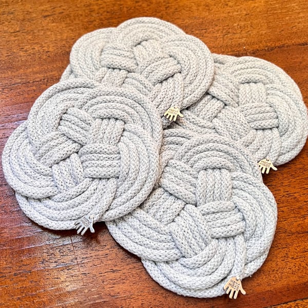 Coasters Macrame Knot set of 4 Light Grey F... Folksy