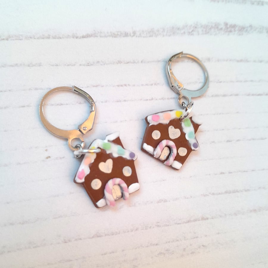 Gingerbread house with pastel gum drop earrings