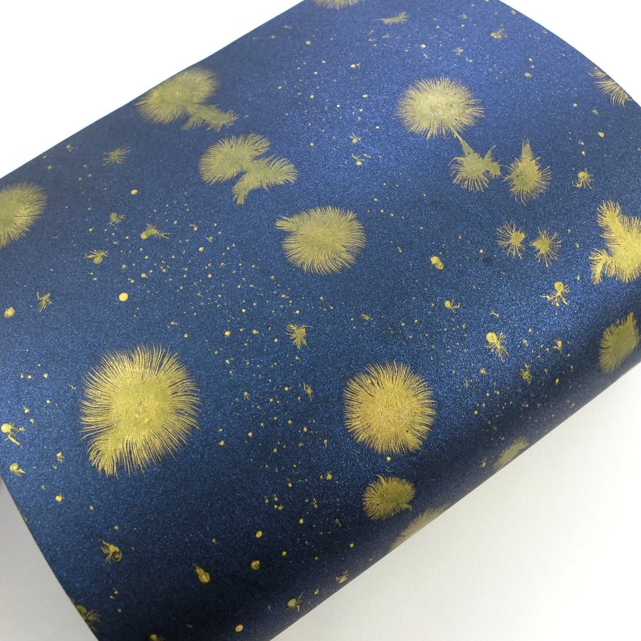  'star burst' pattern on metallic midnight blue A4 Marbled paper sheet 