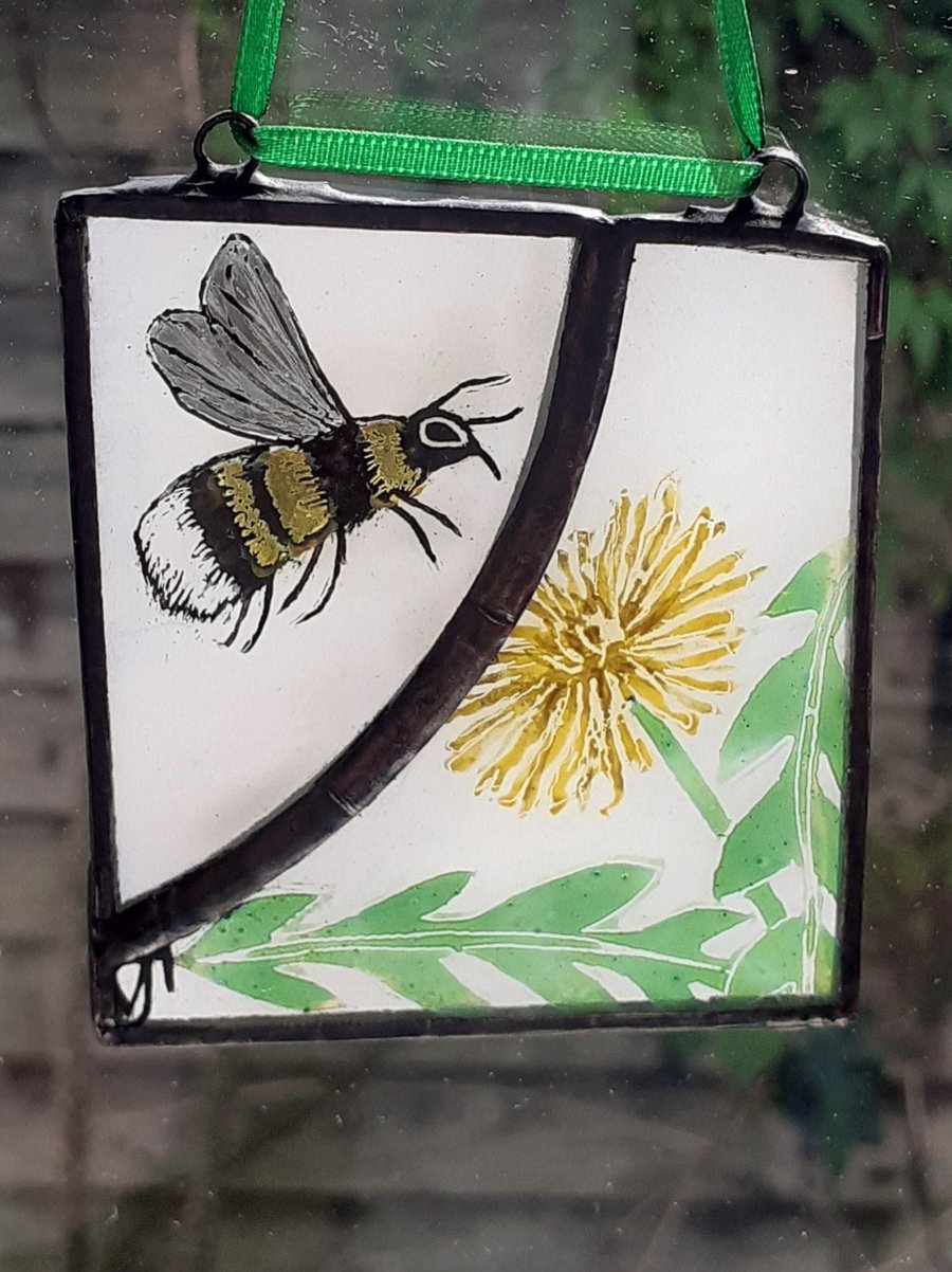 Stained Glass Bumblebee & Dandelion Suncatcher 