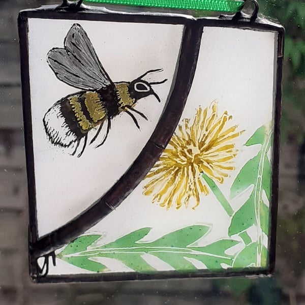 Stained Glass Bumblebee & Dandelion Suncatcher 
