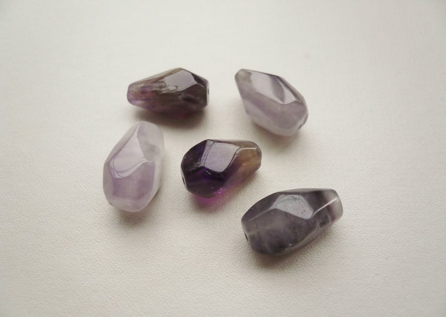 5  Amethyst Faceted Nugget Beads 