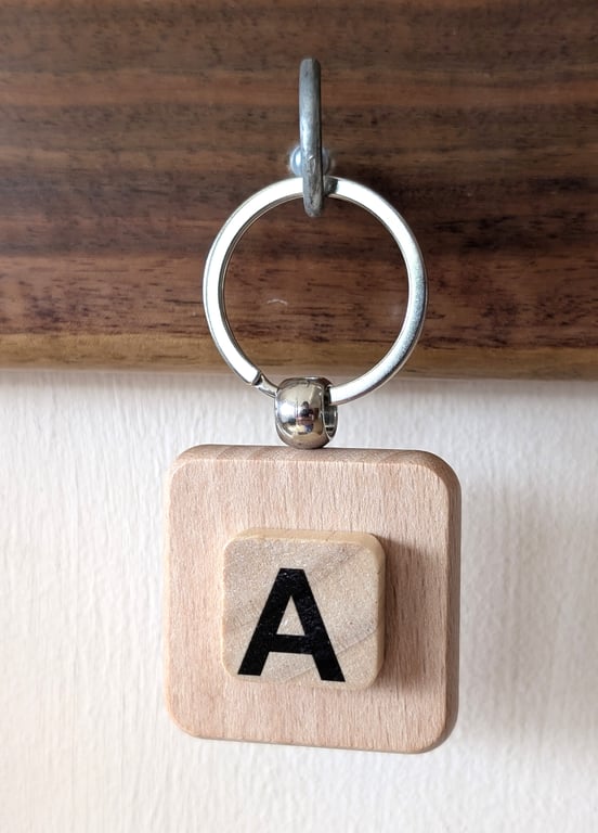 Alphabet letter tile wooden keyring - bagcharm - A