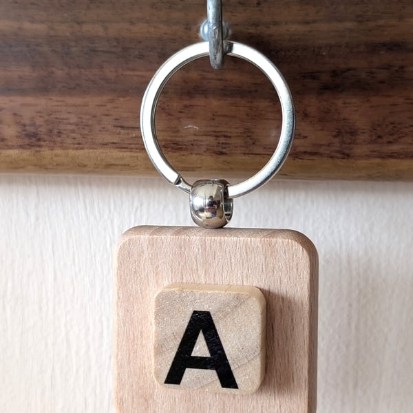 Alphabet letter tile wooden keyring - bagcharm - A