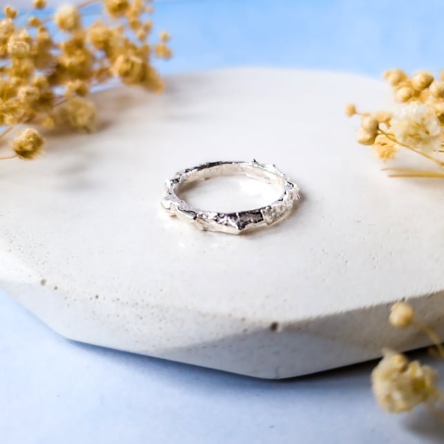 Recycled Silver Twig Ring, Organic Nature Inspired