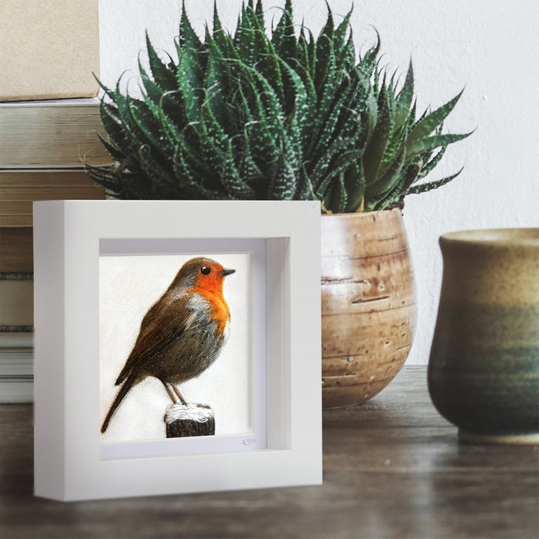 Robin, 3D fabric robin picture framed, gift, robin ornament