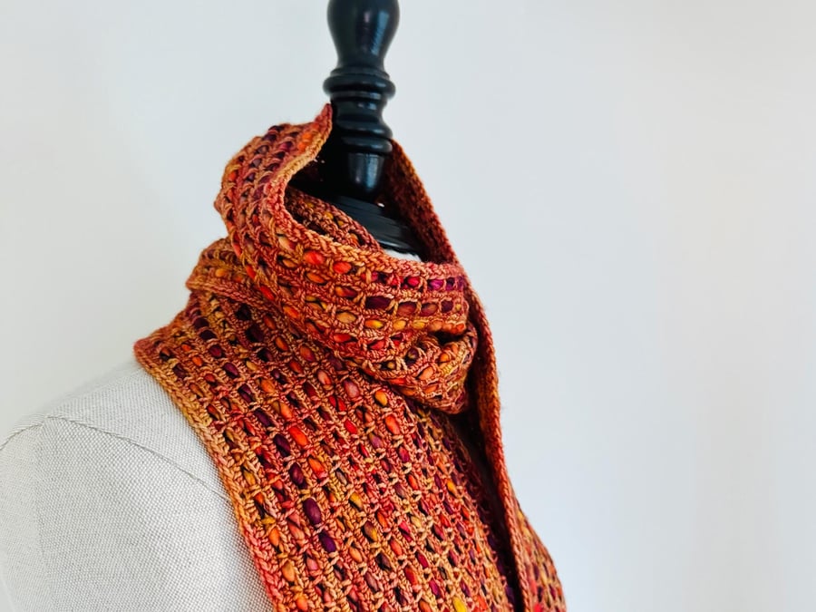 Handmade Merino Wool Scarf in Vibrant Orange