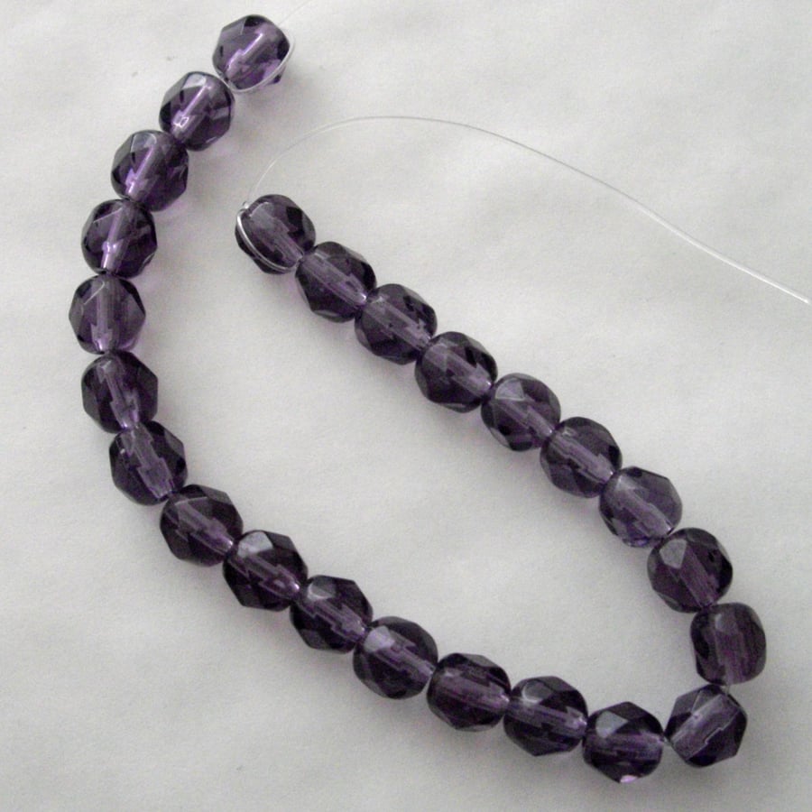 24 x Purple Faceted Glass Beads