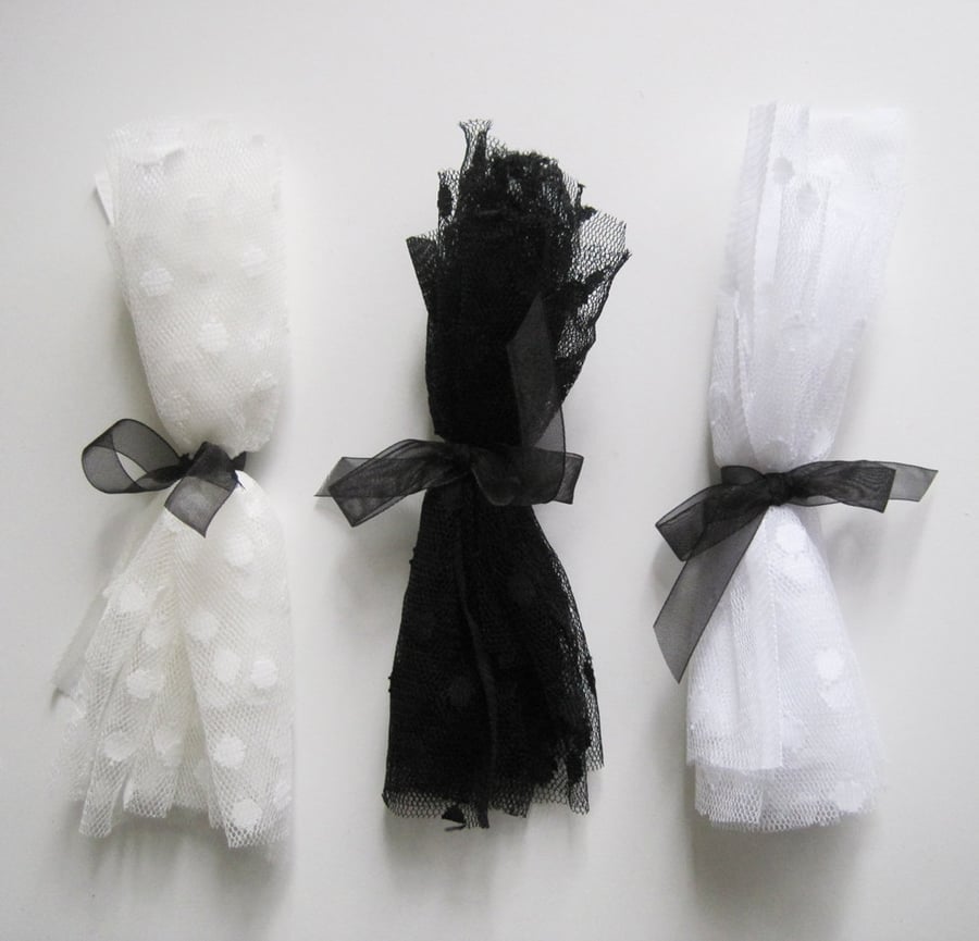polka dot tulle fabric sample - ivory, white OR black