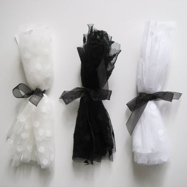 polka dot tulle fabric sample - ivory, white OR black