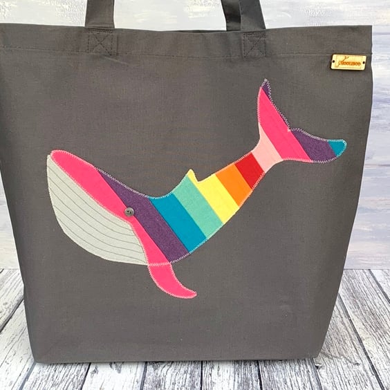 Rainbow Whale Tote Bag