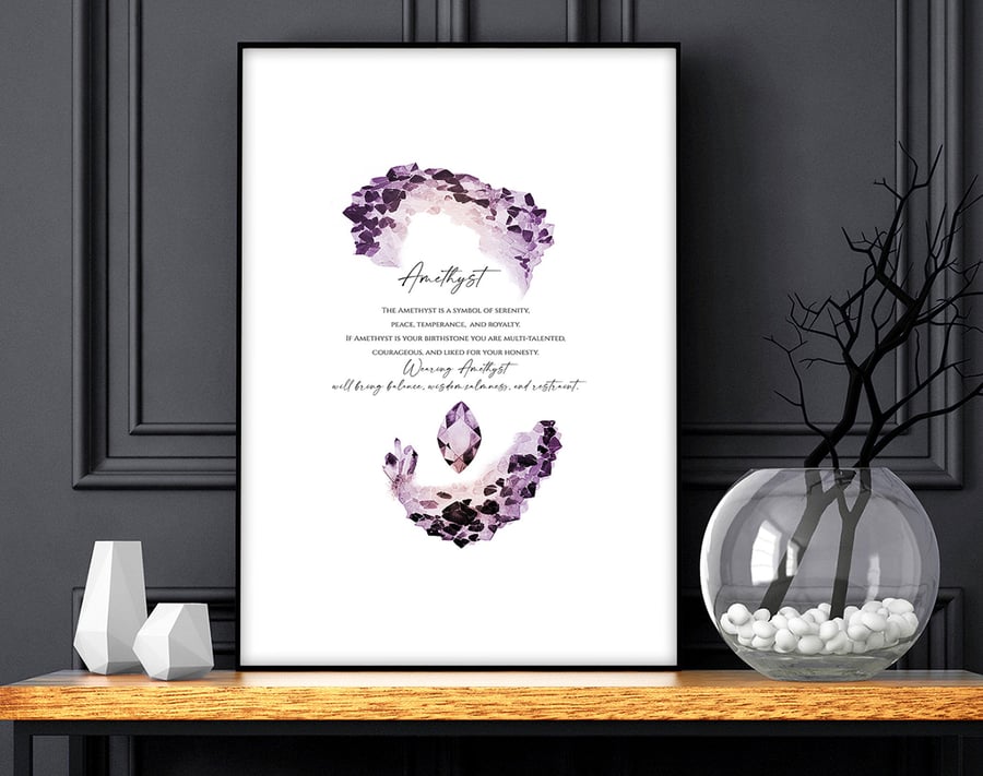 February Birthday Gift Art Print for best friend, Amethyst Birthstone Gifts, Feb