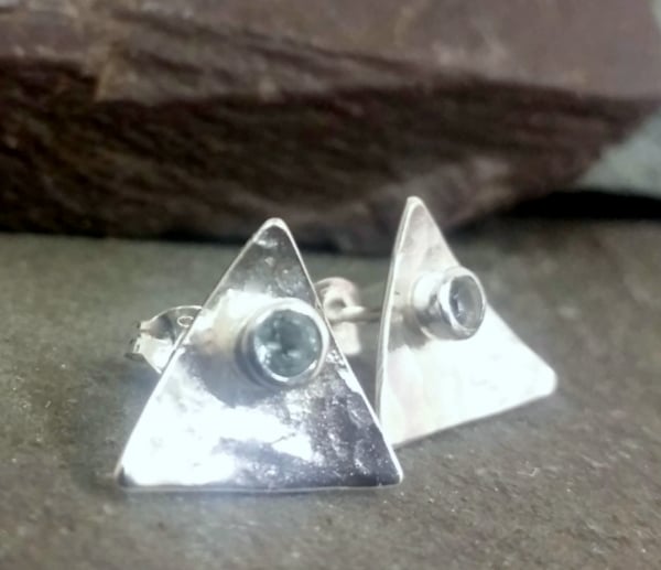 Recycled Sterling Silver Handmade Stud earrings, silver topaz stud earrings