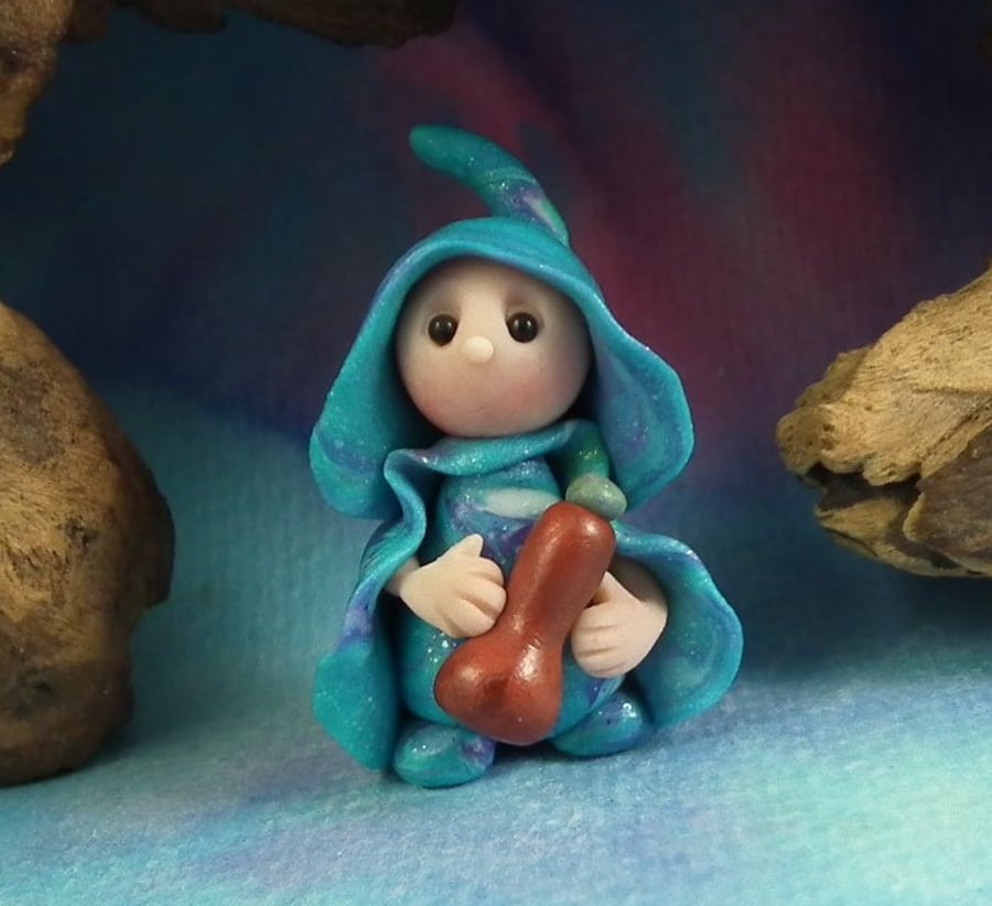 Tiny Infirmary Gnome 'Della' with potion bottle OOAK Sculpt by Ann Galvin