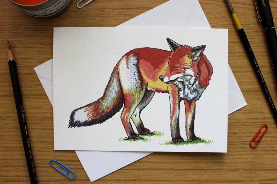 Fox Greeting Card - Blank Greeting Card, Wildlife Art Card, Free UK Post
