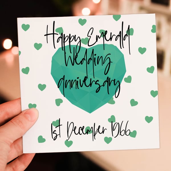 Emerald (55th) anniversary card: Personalised with date