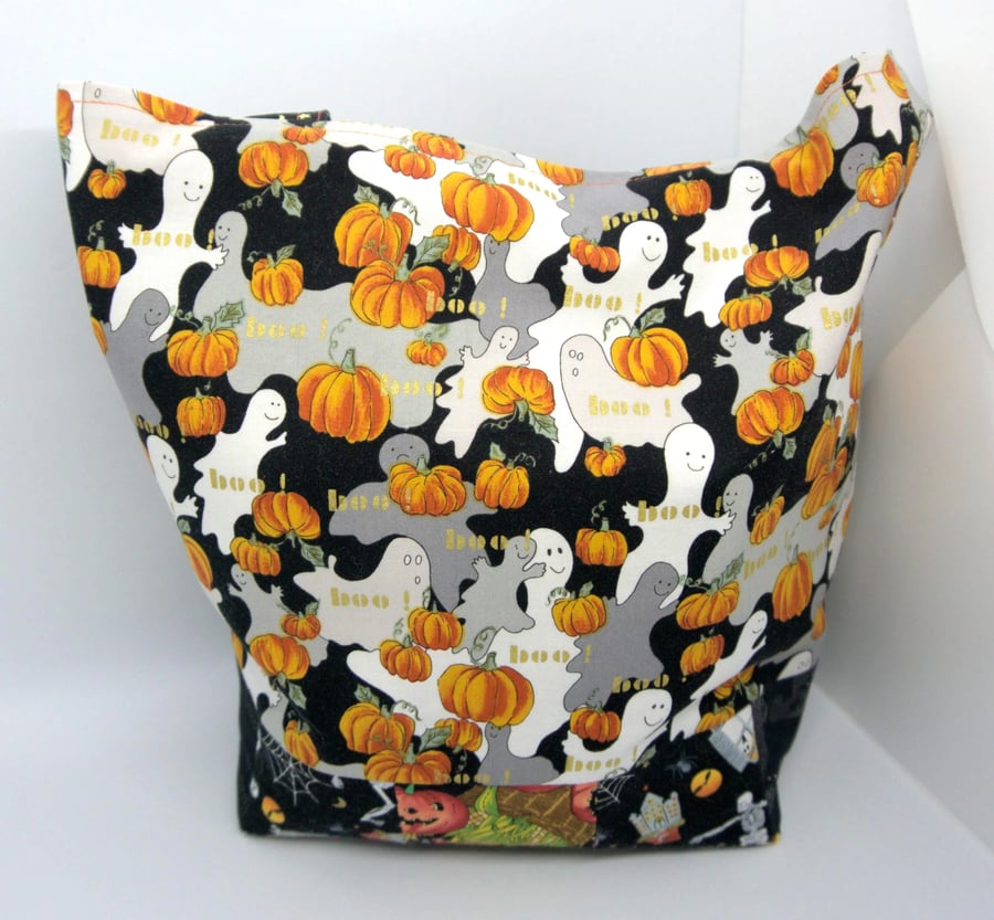 Halloween Trick or Treat Bag Ghost Pumpkin Cotton Tote Reusable Kids Bag