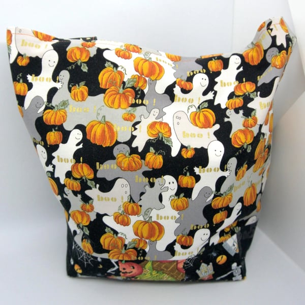 Halloween Trick or Treat Bag Ghost Pumpkin Cotton Tote Reusable Kids Bag