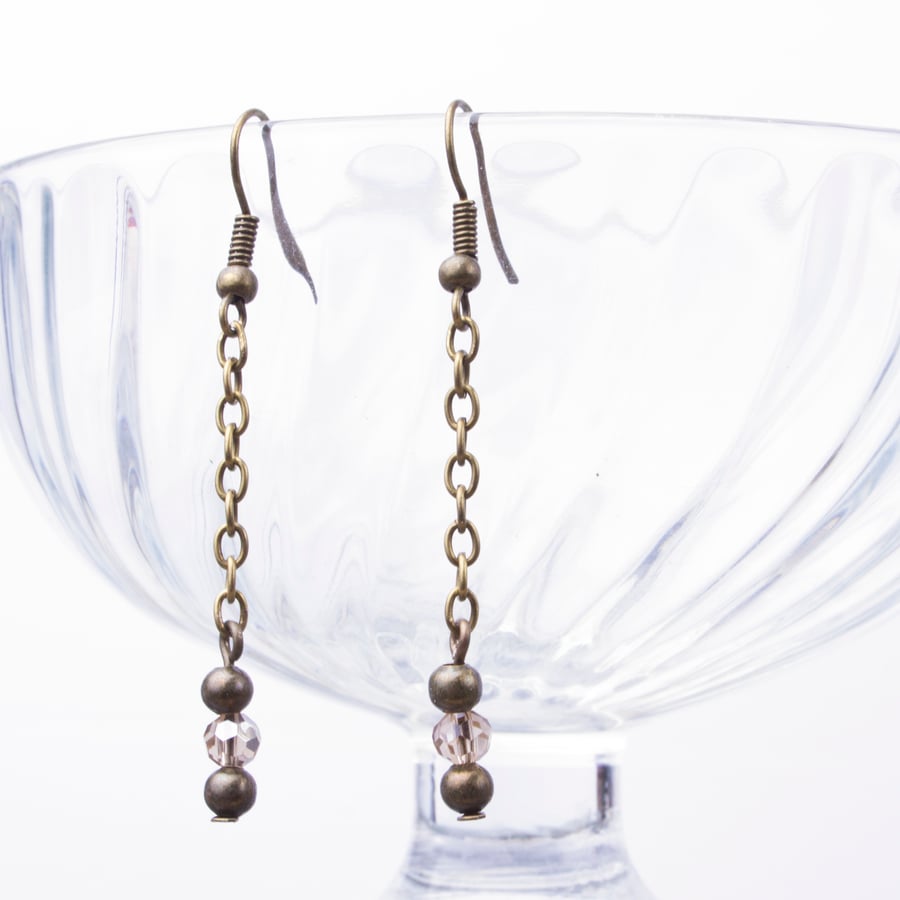 Bronze chain earrings  - long dangle earrings with beads
