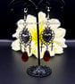 Gothic Heart and Cross Earrings - Red Heart Earrings - Handmade - Drop Earrings