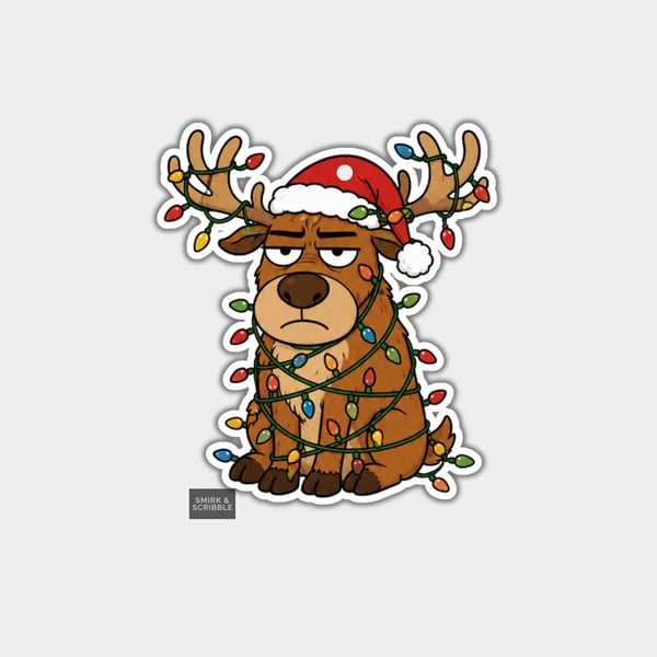 Unique Funny Christmas Gift Tags For Adults, 6pk - Grumpy Reindeer & Lights