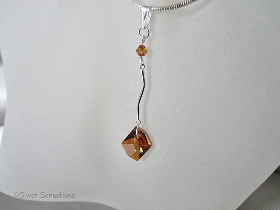 Swarovski Copper Cosmic Crystal & Sterling Silver Bar Pendant