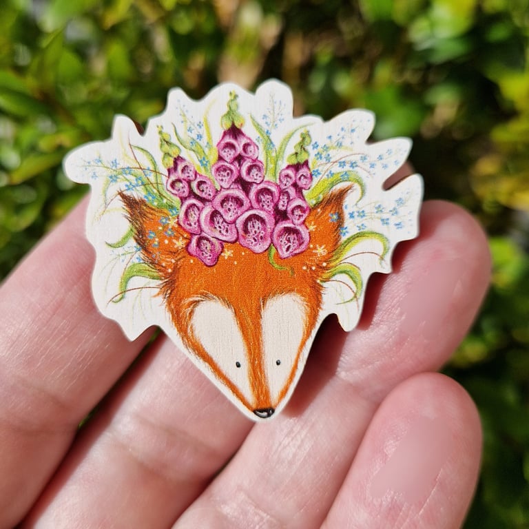 Foxglove Fox - Wooden Pin Badge