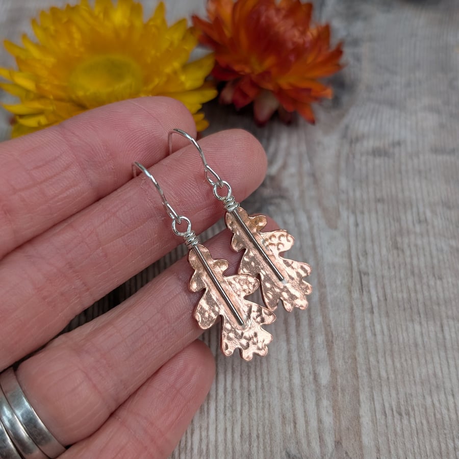 Copper Hammered Oak Leaf Earrings - JBJ1070