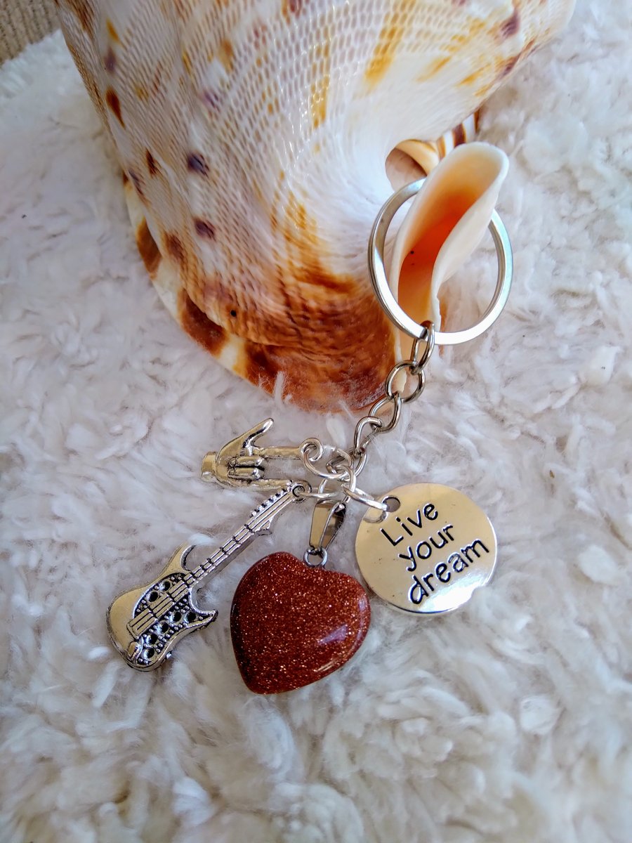 SUNSTONE heart Live your Dream silvertone KEYRING