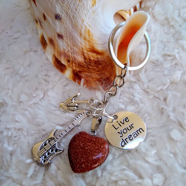 SUNSTONE heart Live your Dream silvertone KEYRING