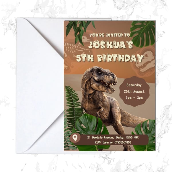 Boys or Girls Dinosaur Birthday Party Invitations Personalised Invite 