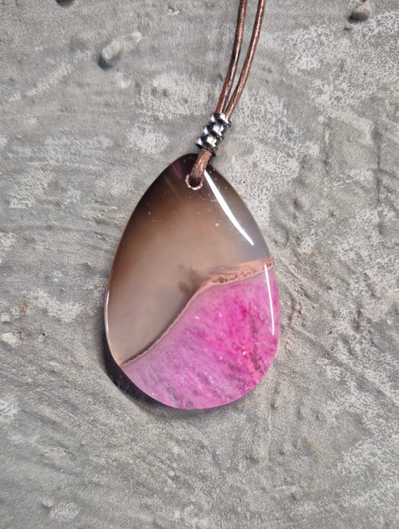 Peachblow brown Onyx Druzy Geode Agate Teardrop Pendant