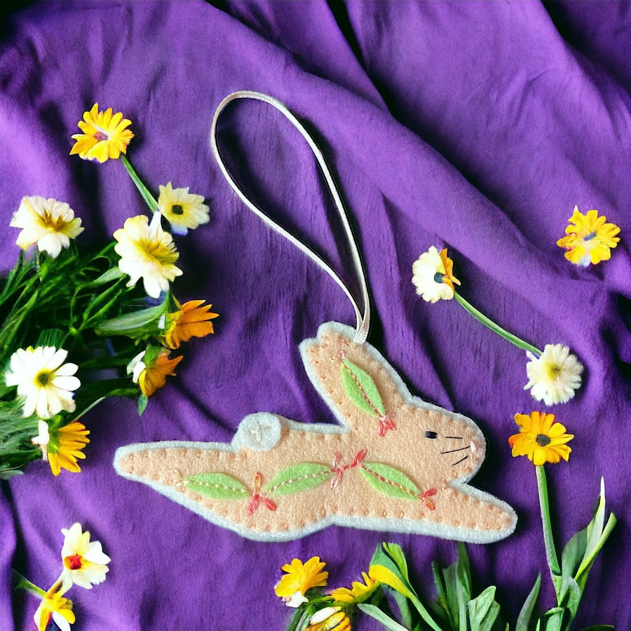 Ideal Christening Gift Hanging Felt Rabbit Decoration Peach Fuzz
