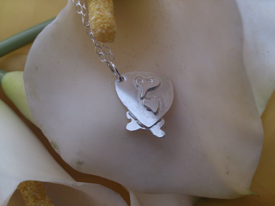 Heart owl sterling silver necklace 