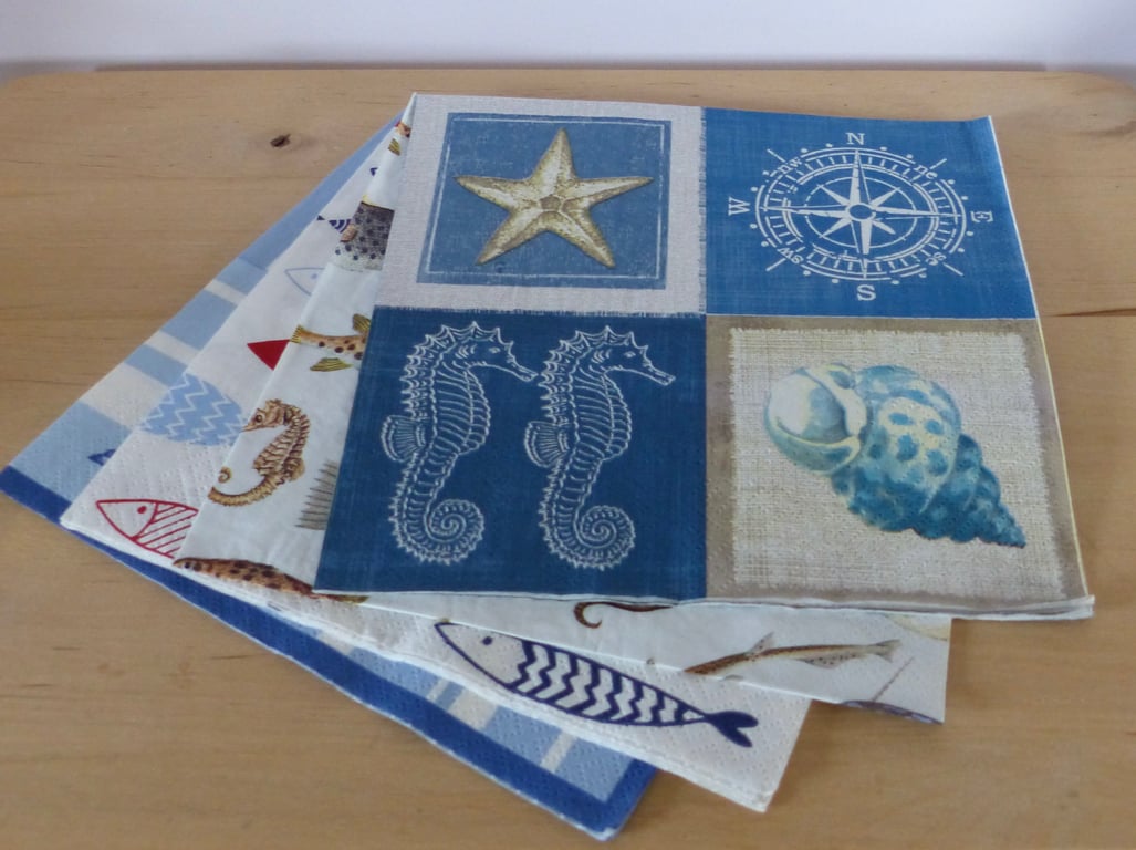 Four 'Nautical & Fish' Paper Napkins