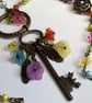 Boho Antique Bronze Multi Coloured Flower & Key Charm Pendant Necklace - Image 3