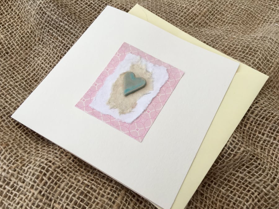 Handmade ceramic Gift card, valentines day, blank greetings card