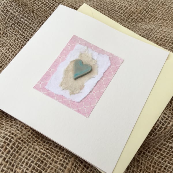 Handmade ceramic Gift card, valentines day, blank greetings card