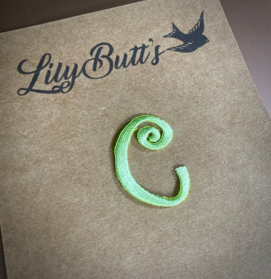 Embroidered Letter C Iron on Patch 3.5 cm x 2.5 cm Lime Green